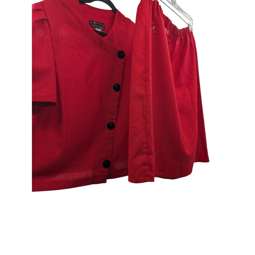 Vintage Damon Dress Red Skirt Set 90s Asymmetrical Button Top Size 16 USA Made